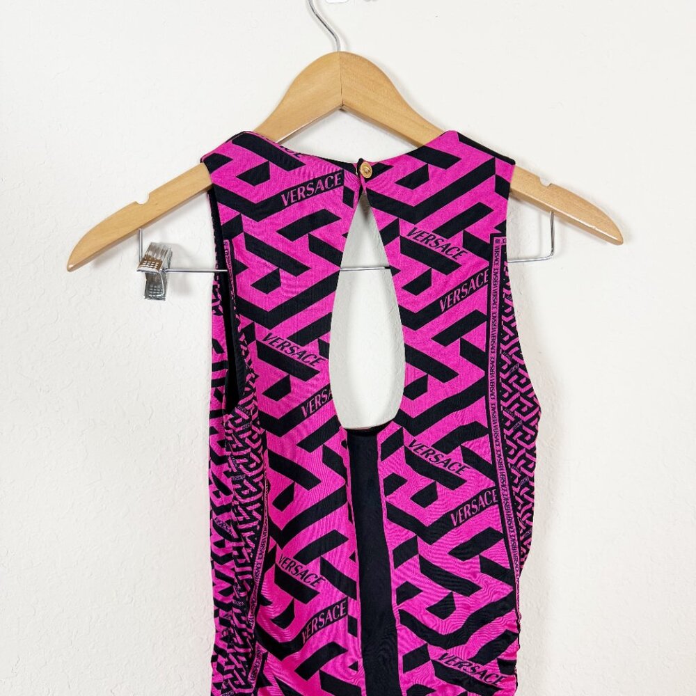 Versace Monogram Ruched Pink Mini Dress Size 42 - Picture 7 of 8